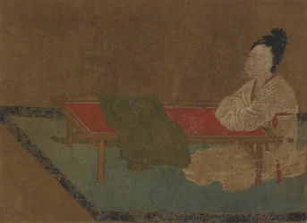 Meisje zittend bij een borduurraam, Ming-dynastie, 15e eeuw
