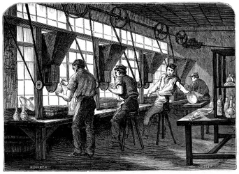 Glasblazers aan hun wielen, ca. 1870