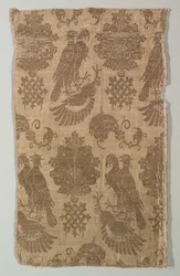 Goudpatroon Zijde met Valken en Heraldiek, 1360-1400