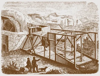 Goudmijnbouw in de Oeral, midden 19e eeuw