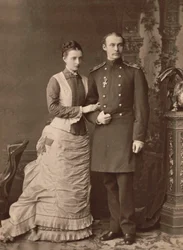 Grootvorstin Anastasia Mikhailovna van Rusland en Groothertog Frederik Frans III, 1878
