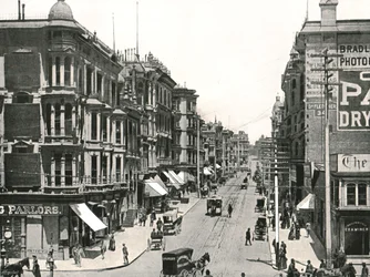 Grant Avenue kijkend naar het noorden vanaf Market Street, San Francisco, VS, 1895