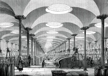 Grote zaal in Messrs Marshalls vlasfabriek, Leeds, ca. 1880