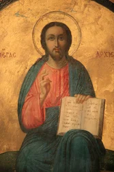 Grieks-orthodox icoon die Christus als hogepriester afbeeldt, Thessaloniki, Griekenland