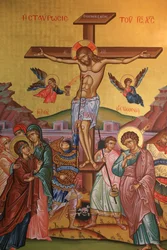 Grieks-orthodoxe icoon met de kruisiging van Jezus, Thessaloniki, Griekenland