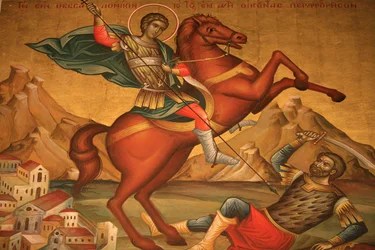 Grieks-orthodoxe icoon die Sint Dimitrios afbeeldt, Thessaloniki, Griekenland