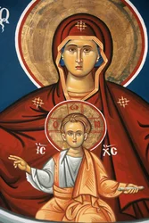 Grieks-orthodox icoon die Maagd en Kind afbeeldt, Thessaloniki, Griekenland