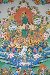 Groene Tara, symbool van welvaart. Kopan-klooster, Kathmandu, Nepal