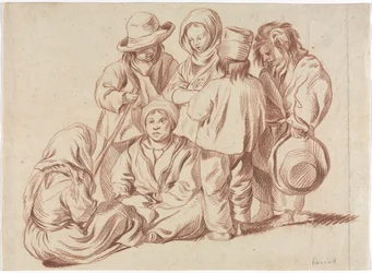 Groep van zes kinderen recto, schets van een dorp verso, 1700s
