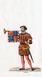 Wachter, kostuumontwerp voor Shakespeares toneelstuk, Henry VIII, 19e eeuw