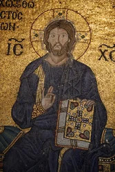 Hagia Sophia mozaïek: Jezus zegent en houdt de bijbel vast, Istanbul, Turkije