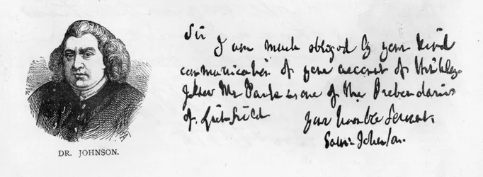 Handschrift en handtekening van Dr. Johnson uit een brief aan Mr. Nichols, 10 januari
