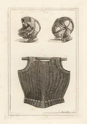 Helm gevonden op Bosworth Field, en flexibele kuras van metalen lamellen op leer die zou hebben toebehoord aan koning Hendrik VIII