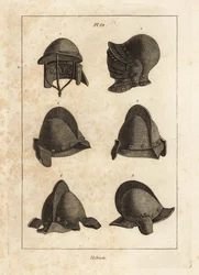 Helm met neerklapbaar vizier in de Tower of London, dubbelgebarreerde helm en salet met oorstukken