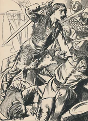 Hereward en zijn mannen vallen de Normandiërs aan, ca. 1907