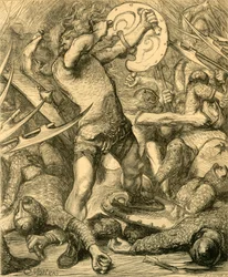 Hereward baant zich een weg door het Normandische leger