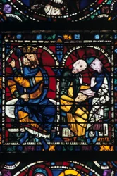 Herodes en zijn adviseurs, glas-in-lood, Kathedraal van Chartres, Frankrijk, 1145-1155