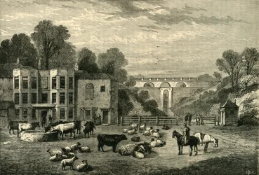 Highgate Archway Gate en Tavern in 1825, ca. 1876