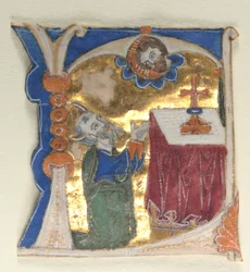 Geïllustreerde initiaal uitgesneden uit een Bijbel, 1200s