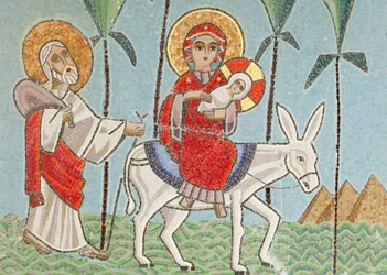 Heilige Maagd en Sint Jan Kame koptisch klooster icoon: De heilige familie, Egypte