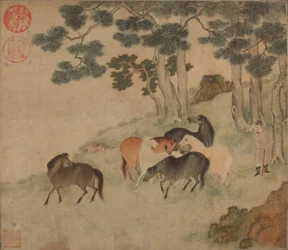 Paarden in Landschap met Bediende