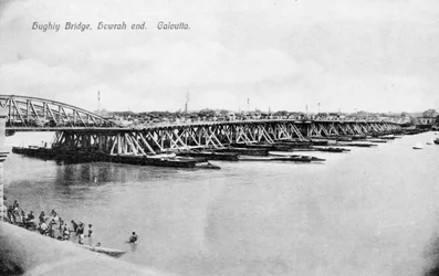Howrah Bridge over de Hooghly rivier, Calcutta, India, begin 20e eeuw