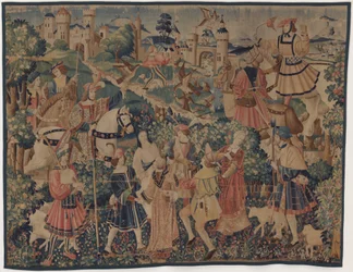 Jacht- en Pastorale Scènes, met een doedelzakspeler en dansers, c. 1510