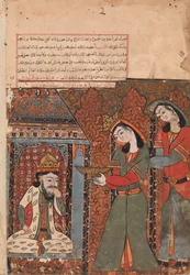 Ilar of Irakht op het punt om de kom rijst naar de koning te gooien, Folio uit een Kalila wa Dimna, 18e eeuw