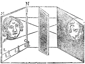 Illustratie van het principe van de camera obscura, 1671