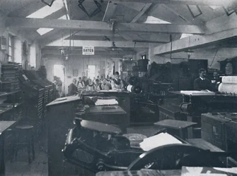 In de zetkamer, 1916