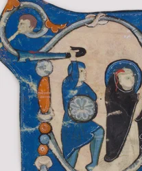 Initiaal P met het martelaarschap van Sint Pieter Martelaar, tweede helft 13e eeuw