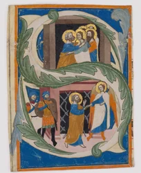 Initiaal S met Sint Petrus bevrijd uit de gevangenis