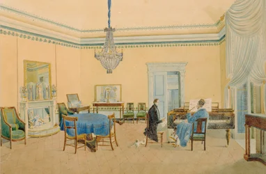 Interieur met figuren. De muziekkamer, 1830-1839