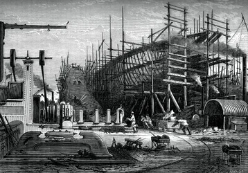 Ijzeren schip, Messrs Samudas werf, Isle of Dogs, Londen, ca. 1880
