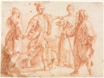 Jacob en Laban met Rachel en Leah recto, 1600s
