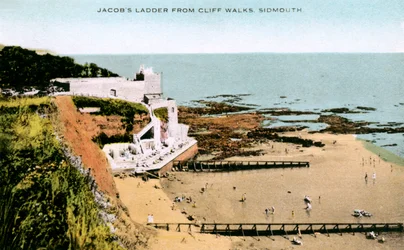 Jacobs Ladder, gezien vanaf Cliff Walks, Sidmouth, Devon, begin 20e eeuw