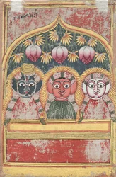Jagannath, Subhadra en Balarama in een boog verso