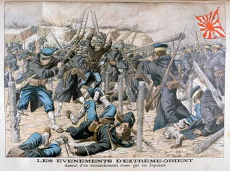 Japanse aanval op een Russische verschansing, Russisch-Japanse Oorlog, 1904