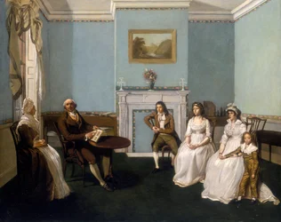 John Middleton met zijn familie in zijn woonkamer