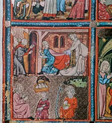 Jozef en de vrouw van Potifar en Jozef in de gevangenis die dromen interpreteert, 14e eeuw