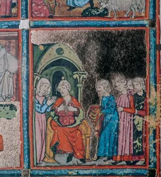 Jozefs broers tonen hun vader zijn bebloede jas, 14e eeuw