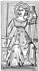 Gerechtigheid, tarotkaart, 14e eeuw, 1870