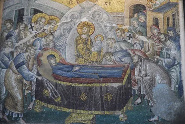 Kariye Camii (St Saviour in Chora kerk) fresco: Ontslapen (Maria