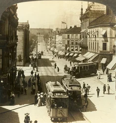 Karl Johanstraat, W.N.W. naar het Koninklijk Paleis, Christiania, Noorwegen, ca. 1905