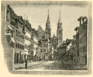 Karolinen-Strasse en de kerk van St. Lawrence, Neurenberg