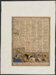 Khusrau Parviz vlucht voor Bahram Chubineh en wordt gered door Engel Sarush recto, ca. 1299