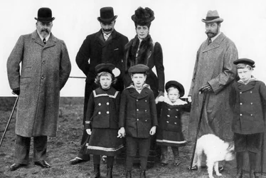 Koning Edward, de Kaiser, Koningin Alexandra en Koning George, ca. 1903