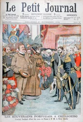 Koning en Koningin van Portugal, gepresenteerd met bloemen door Admiraal Touchard, 1904