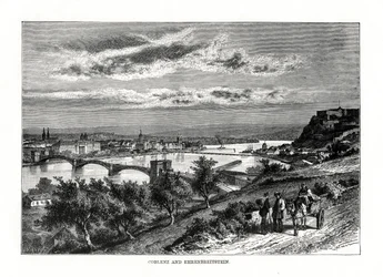 Koblenz en Festung Ehrenbreitstein, Duitsland, 1879