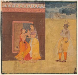 Krishna Abhisarika Nayika, uit een Rasikapriya-manuscript, ca. 1615-25